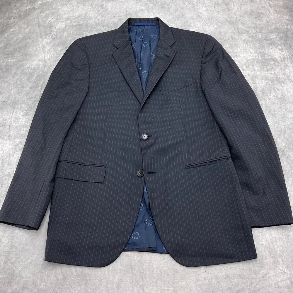 Hickey Blazer Men 40R Black White Pinstripe Jacket Wool VTG USA‎ Union